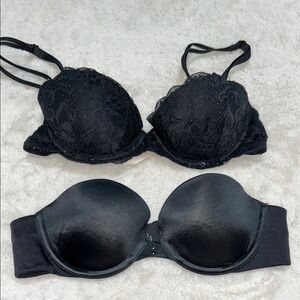 32A Victoria’s Secret & Victoria’s Secret PINK black padded push-up bra set